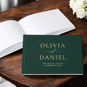 Elegant Photo Emerald Green Gold Modern Minimalist Guest Book
