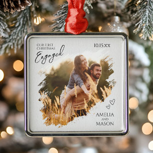 Elegant Photo First Christmas Engaged Metal Tree Decoration