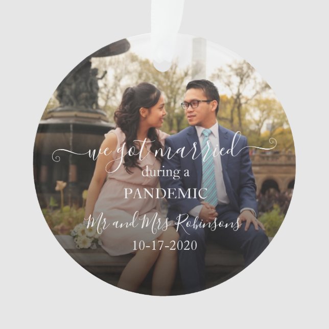 Elegant Photo First Christmas Married Pandemic Ornament (Front)
