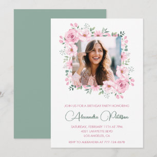 Elegant Photo Floral 39th birthday invitations 