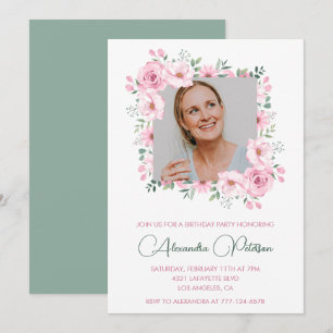 Elegant Photo Floral 62nd birthday invitations 