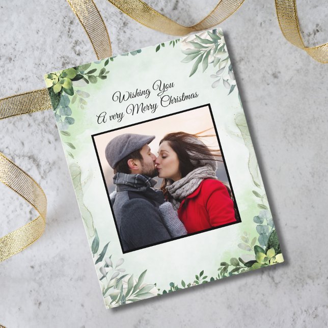 Elegant Photo Floral Merry Christmas  Holiday Postcard (Creator Uploaded)