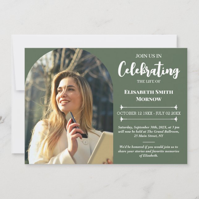 Elegant Photo Funeral – Celebration of Life Invitation (Front)