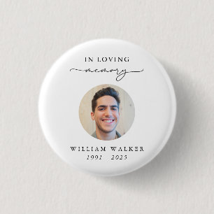 Elegant Photo Funeral Memorial In Loving Memory 3 Cm Round Badge