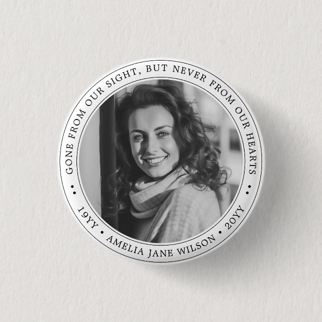 Elegant Photo Funeral Memorial In Loving Memory 3 Cm Round Badge (Front)
