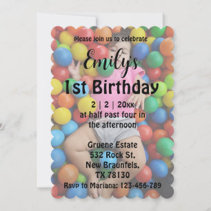 elegant photo girl 1st birthday invitation  