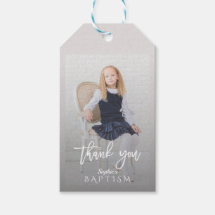 Elegant Photo Girl Gold Cross Baptism Gift Tags