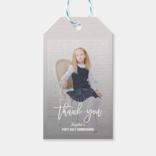 Elegant Photo Girl Gold Cross First Holy Communion Gift Tags