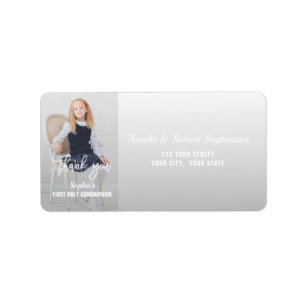 Elegant Photo Girl Gold Cross First Holy Communion Label