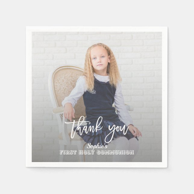 Elegant Photo Girl Gold Cross First Holy Communion Napkin (Front)