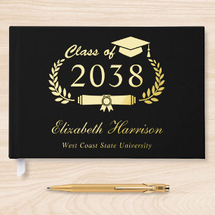 Elegant Photo Gold Foil Black Graduation Party Guest Book