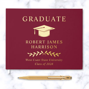 Elegant Photo Gold Foil Burgundy Graduation Party Guest Book