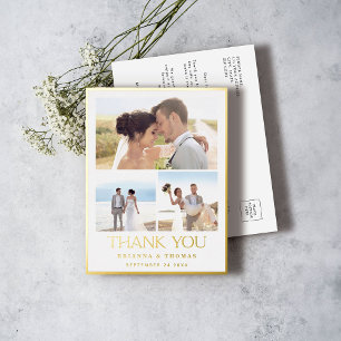 Elegant Photo Gold Foil Wedding Thank You Postcard