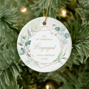 Elegant Photo Gold Geometric Eucalyptus Engaged Ceramic Tree Decoration