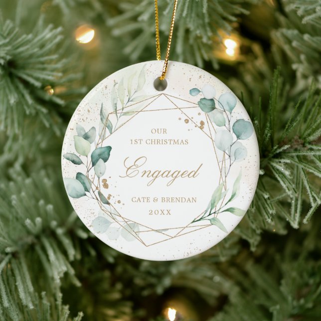 Elegant Photo Gold Geometric Eucalyptus Engaged Ceramic Tree Decoration (Tree)