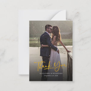 Elegant Photo Gold Hand-Lettered Wedding Thank You Card