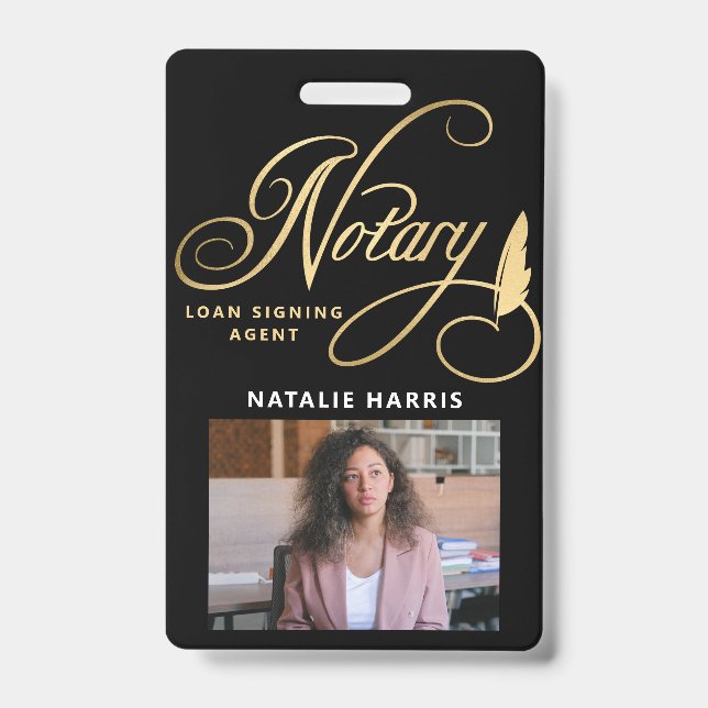 Elegant Photo Gold Notary Loan Agent  Badge ID Badge (Front)