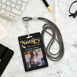 Elegant Photo Gold Notary Loan Agent  ID Badge