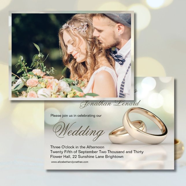 Elegant Photo Gold Rings Stylish Wedding Invitation (Creator Uploaded)