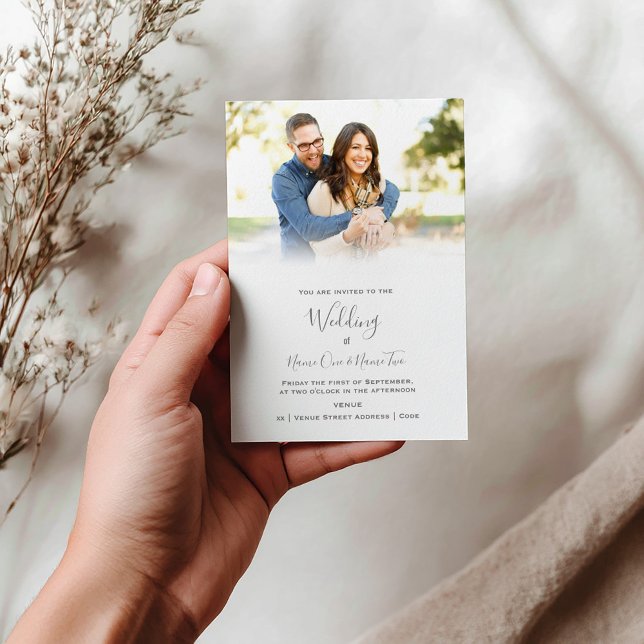 Elegant, photo gradient wedding invitation (Wedding invitation with a photo at the top fading down into white for the details)