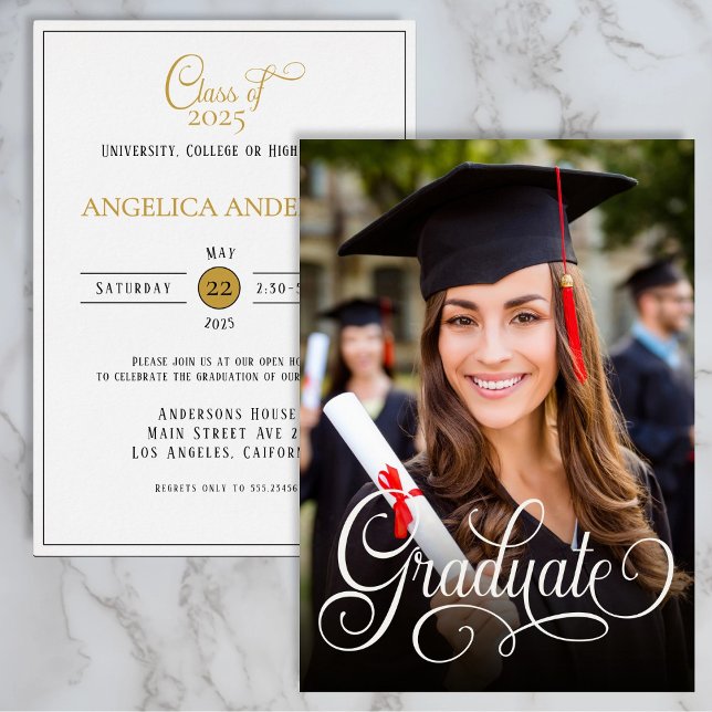 Elegant Photo Graduate White Script Invitation (Creator Uploaded)