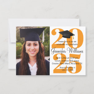 elegant photo graduation 2025 party orange script invitation
