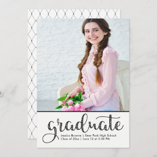 Elegant Photo Graduation Announcement Black White