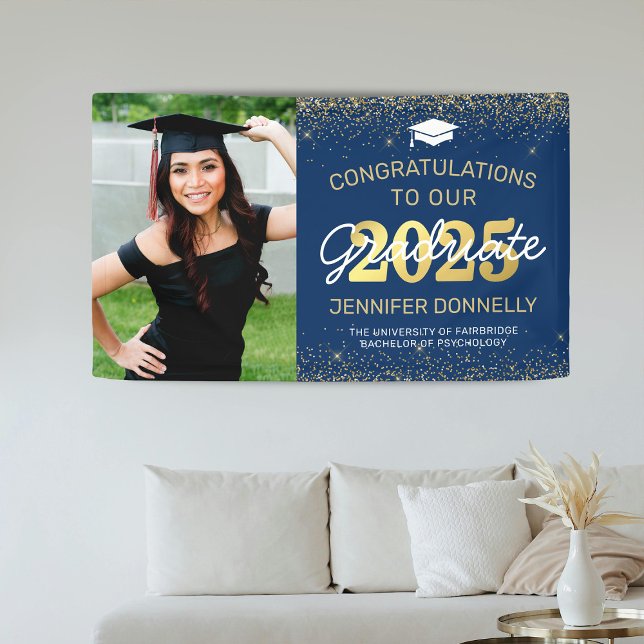 Elegant Photo Graduation Blue & Gold Banner (Creator Uploaded)