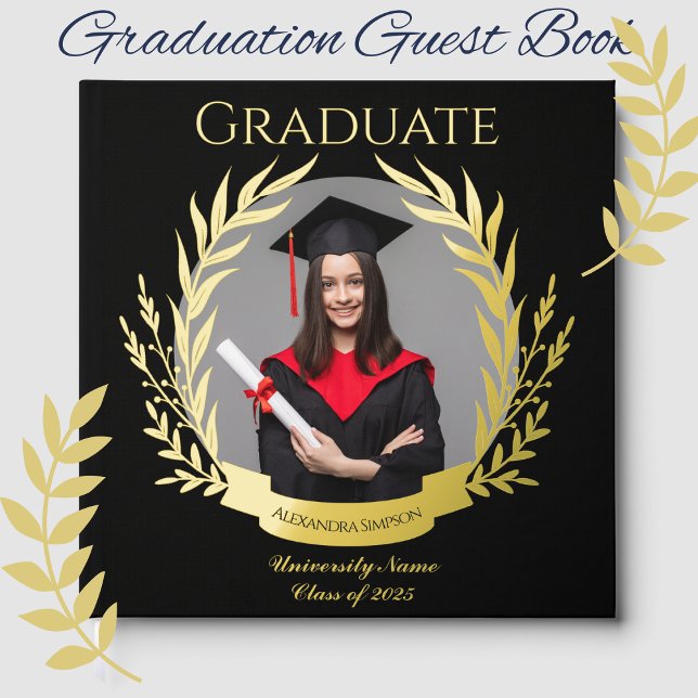 Elegant Photo Graduation Party Black and Gold Guest Book (Creator Uploaded)