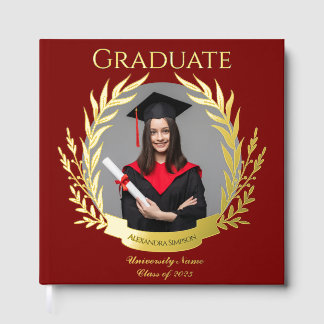 Elegant Photo Graduation Party Burgundy and Gold Guest Book