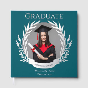 Elegant Photo Graduation Party Dark Cyan & Silver Guest Book