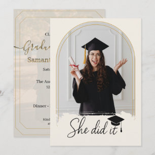 Elegant Photo Graduation Party   She Did It Grad  Invitation