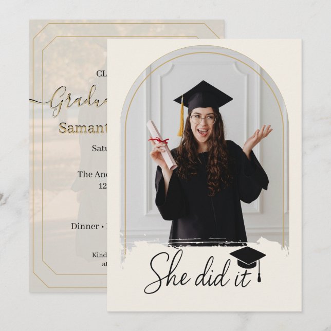 Elegant Photo Graduation Party | She Did It Grad  Invitation (Front/Back)