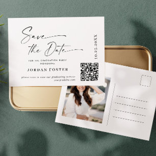 Elegant Photo Graduation Save the Date QR code Postcard
