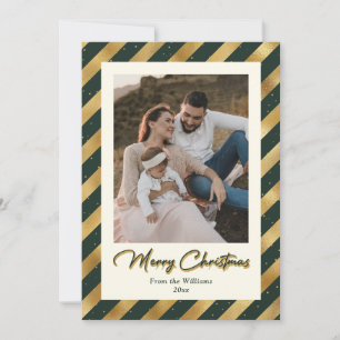 Elegant Photo Green and Gold Merry Christmas Holiday Card
