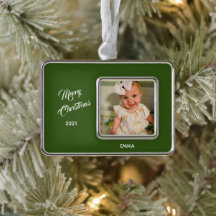 Elegant Photo Green Background Framed Ornament