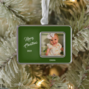 Elegant Photo Green Background Framed Ornament