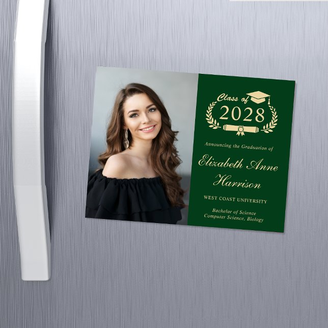 Elegant Photo Green Graduation Magnetic Card (Share the pride and excitement of your graduate's achievement with friends and family near and far)