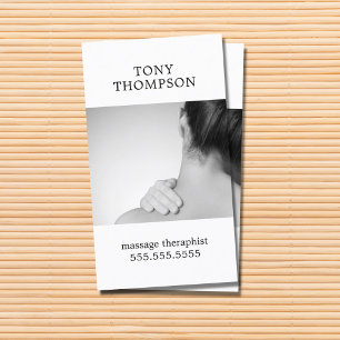 Elegant Photo Grey White Massage Therapist Business Card