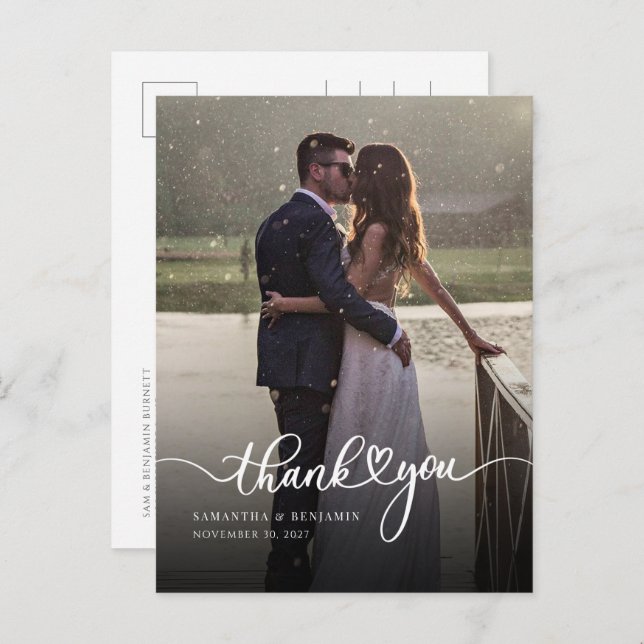 Elegant Photo Handwritten Wedding Thank You Postcard (Front/Back)