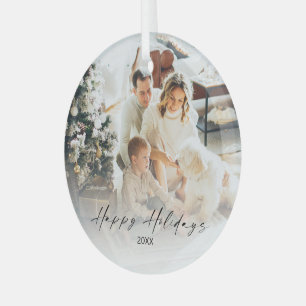 Elegant Photo Happy Holidays Christmas Tree glass Glass Tree Decoration