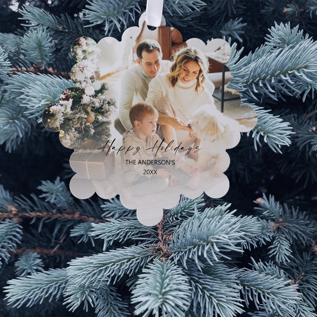 Elegant Photo Happy Holidays Christmas Tree Tree Decoration Card (Creator Uploaded)