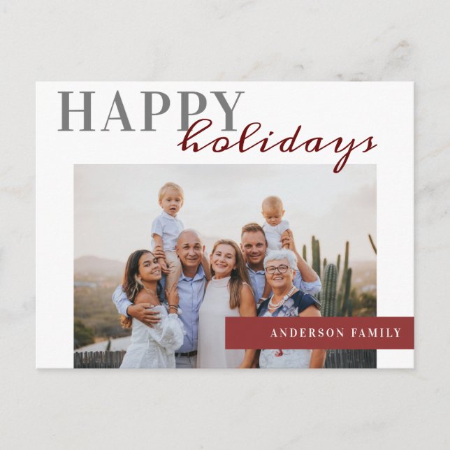 Elegant Photo Happy Holidays Family Postcard (Front)