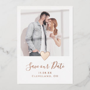 Elegant Photo Heart Save the Date Real Rose Gold