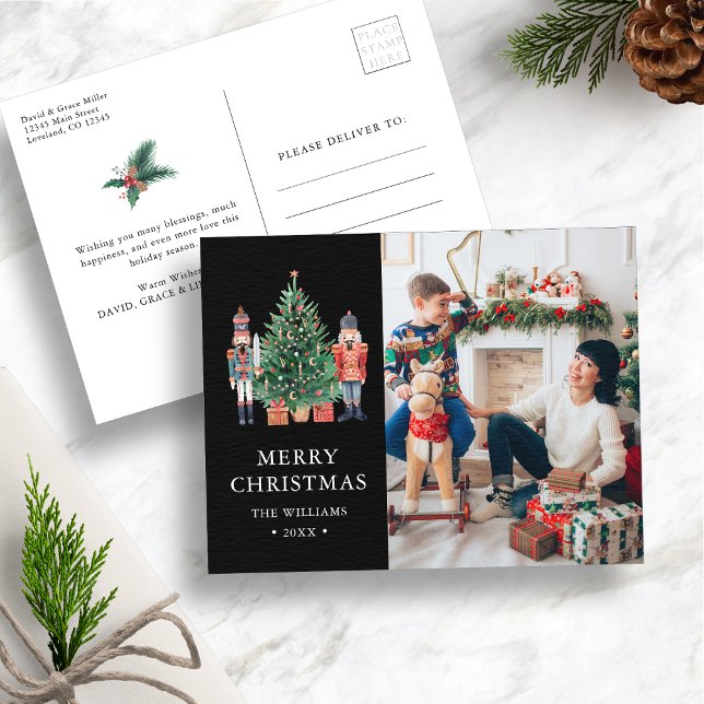 Elegant Photo Holiday Postcard (Black Nutcracker Christmas Photo Holiday Postcard
)