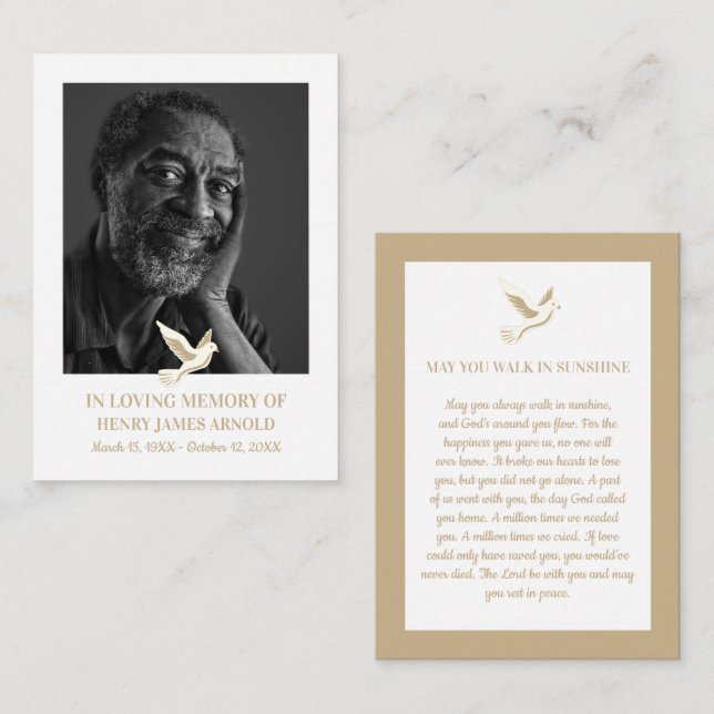 Elegant Photo, Holy Dove, Prayer Card (Front/Back)