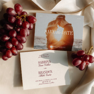 Elegant Photo Ivory & Burgundy Save the Date Card