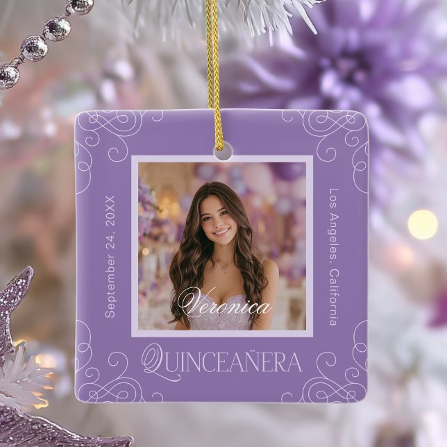 Elegant Photo Keepsake Quinceanera Ceramic Ornament (Creator Uploaded)