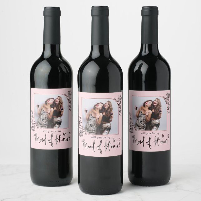 Elegant Photo Maid Of Honour Proposal Wine Label (Bottles)