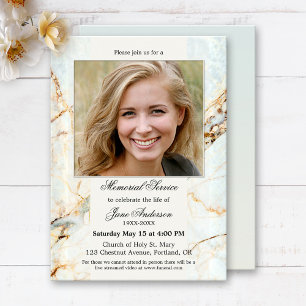 Elegant Photo Marble Funeral Memorial Service Invitation